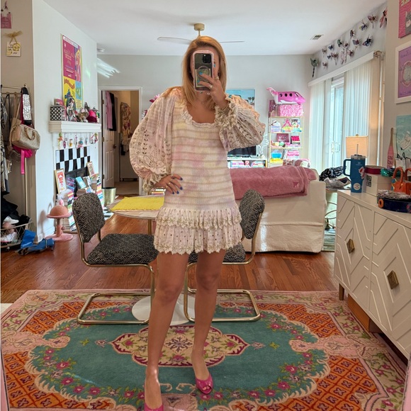 LOVESHACKFANCY SMOCKED CELIA TIE DYE MINI DRESS SIZE MEDIUM - Picture 5 of 7